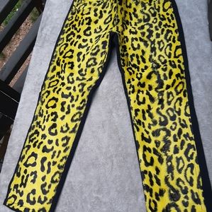 Junya Watanabe Cropped Black With Yellow Animal Print FAUX FUR Jeans